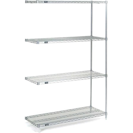 4 Tier Wire Shelving Add-On Unit, Stainless Steel, 54W X 24D X 63H